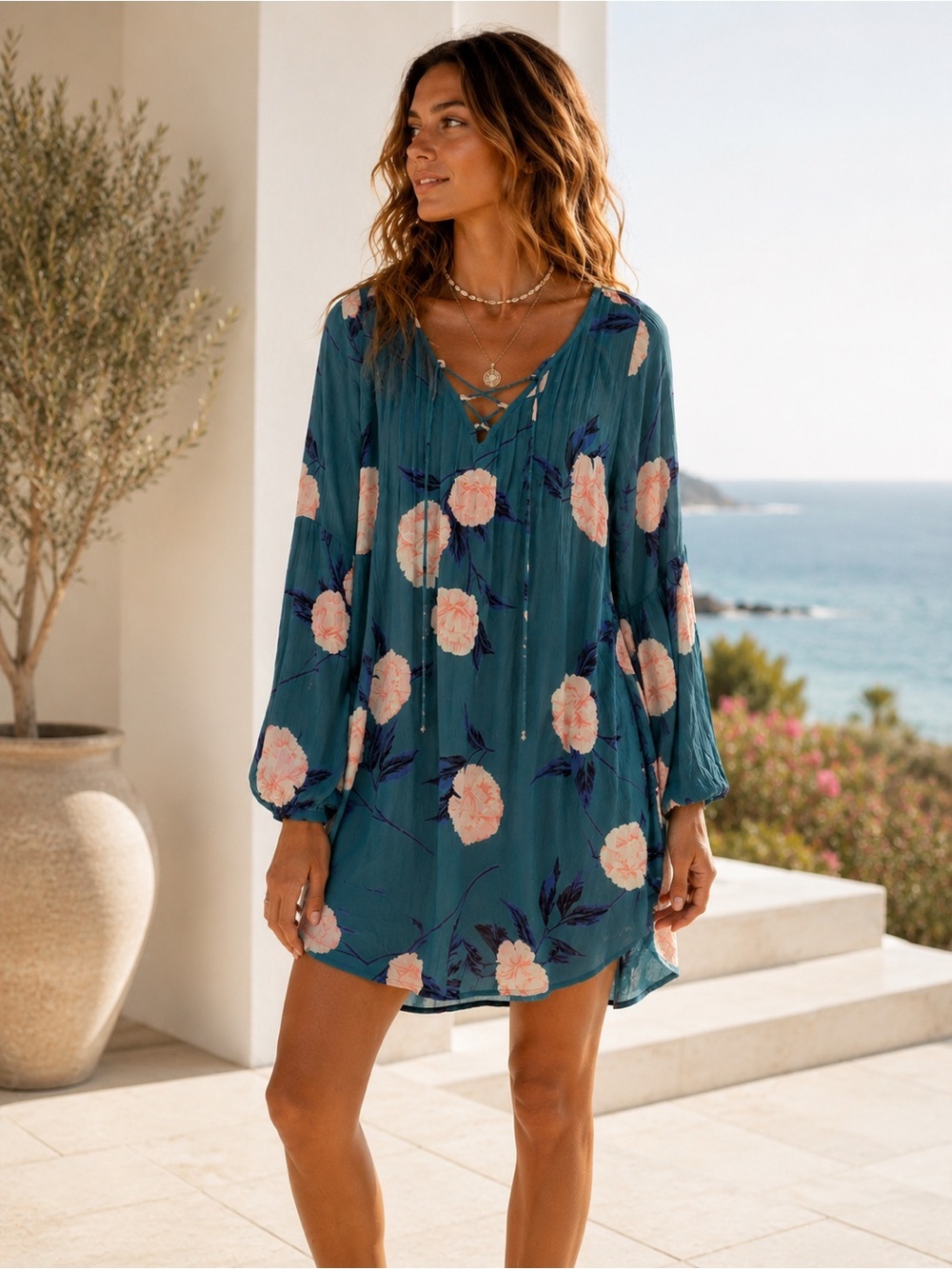 Billabong | Teal Pink Floral 'Just Like You' shift dress - Size S